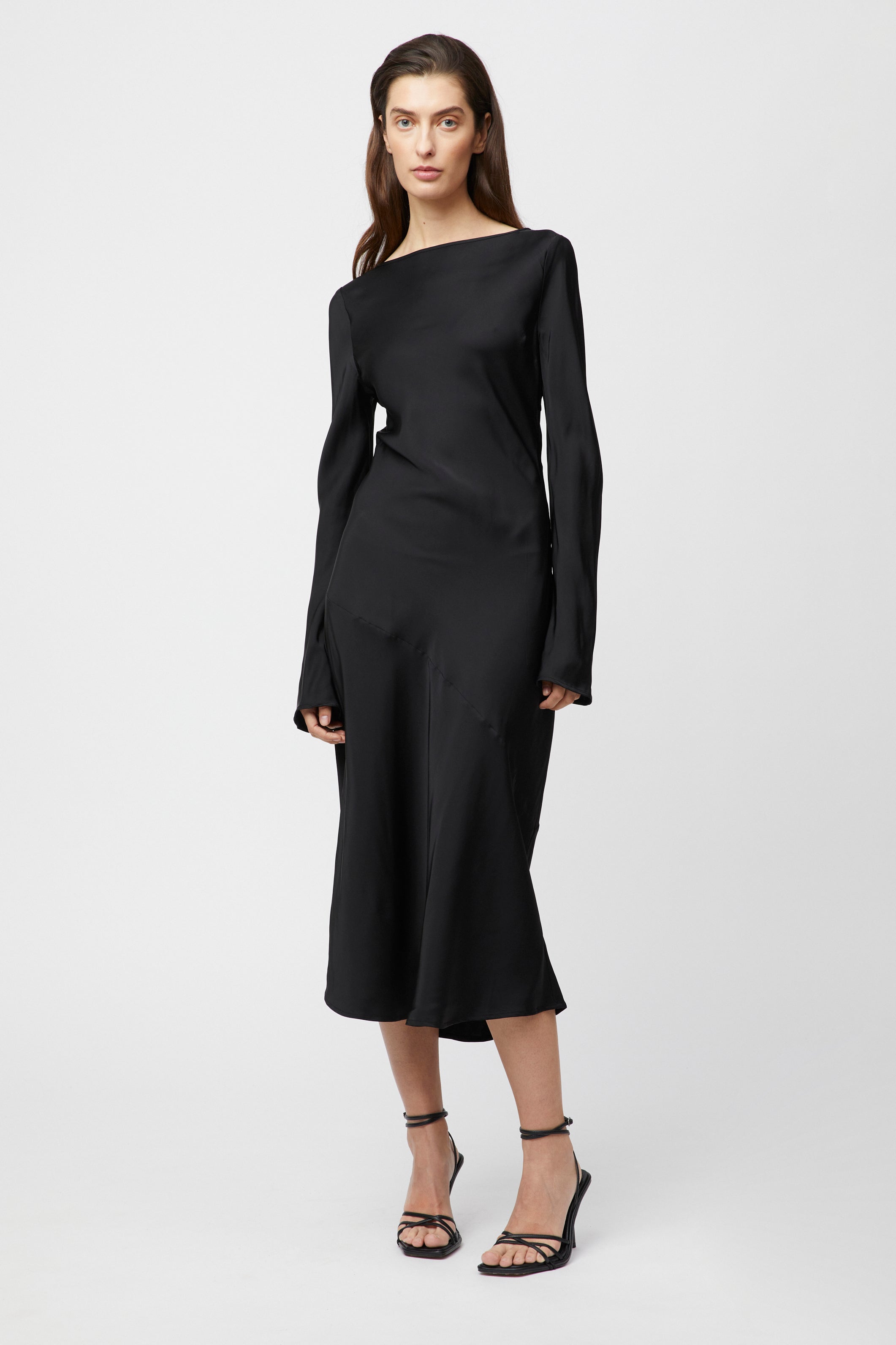 Longsleeve Bias Cut Slip Dress Jet Black – Fall Winter Spring Summer