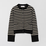 Structured Wool Cardigan Black Oatmeal Stripe