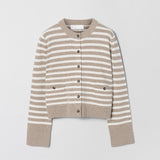 Structured Wool Cardigan Oatmeal Snowflake Stripe