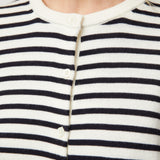 Classic Merino Cardigan Cream Navy Stripe