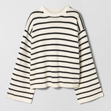 Cape Cod Cotton Sweater Cream Black Stripe