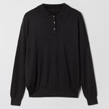 Silk Cashmere Polo Sweater Jet Black