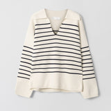 Cotton Storm Knit Vanilla Navy Stripe