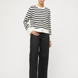 Structured Cotton Cardigan Black Cream Stripe