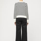 Structured Cotton Cardigan Black Cream Stripe