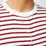 Classic Cotton Cardigan Cream Winetasting Stripe