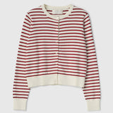 Classic Cotton Cardigan Cream Winetasting Stripe