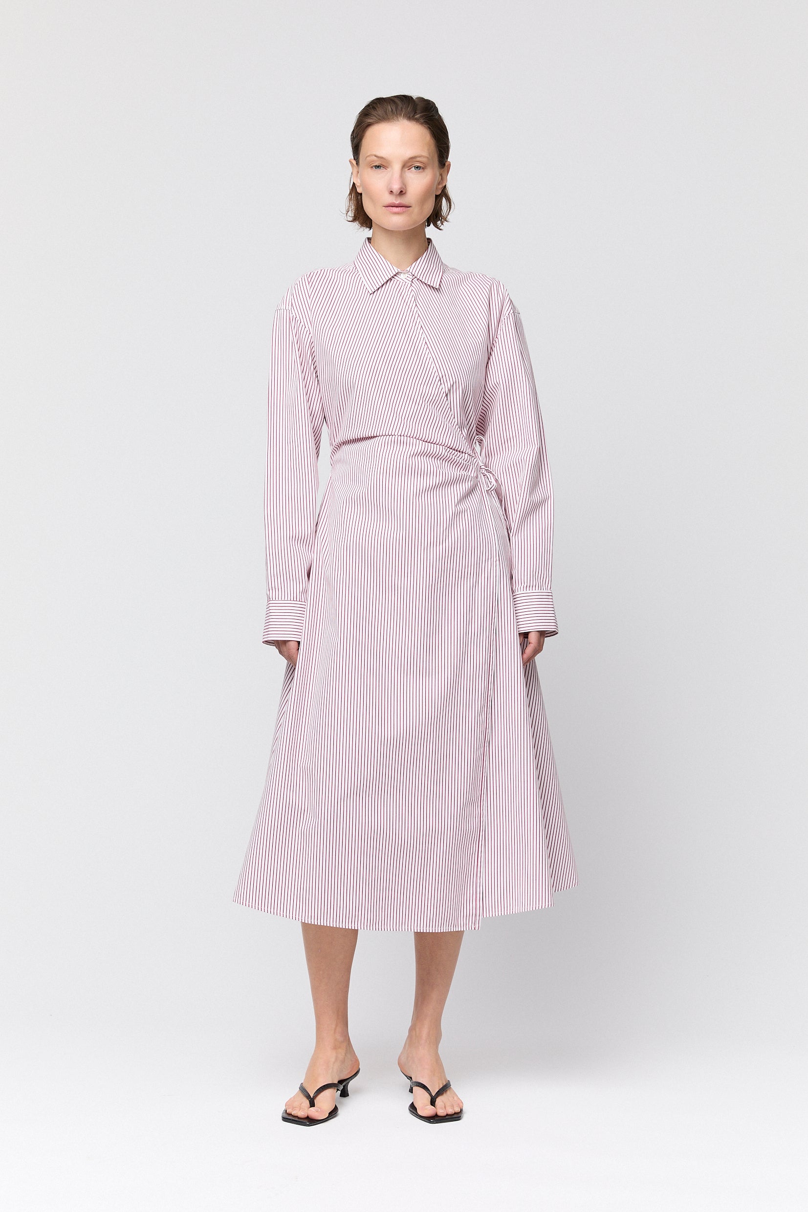 cotton wrap shirt dress Mitsuki Organic Cotton Wrap-Shirt Dress Dark Navy / S