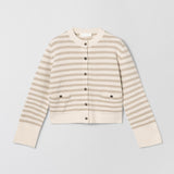 Structured Wool Cardigan Linen Snowflake Stripe