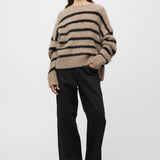 Mountain Oversized Furry Jumper Black Brown Stripe
