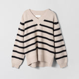 Nautical V-Neck Sweater Black Barley Stripe