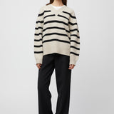 Nautical V-Neck Sweater Black Barley Stripe