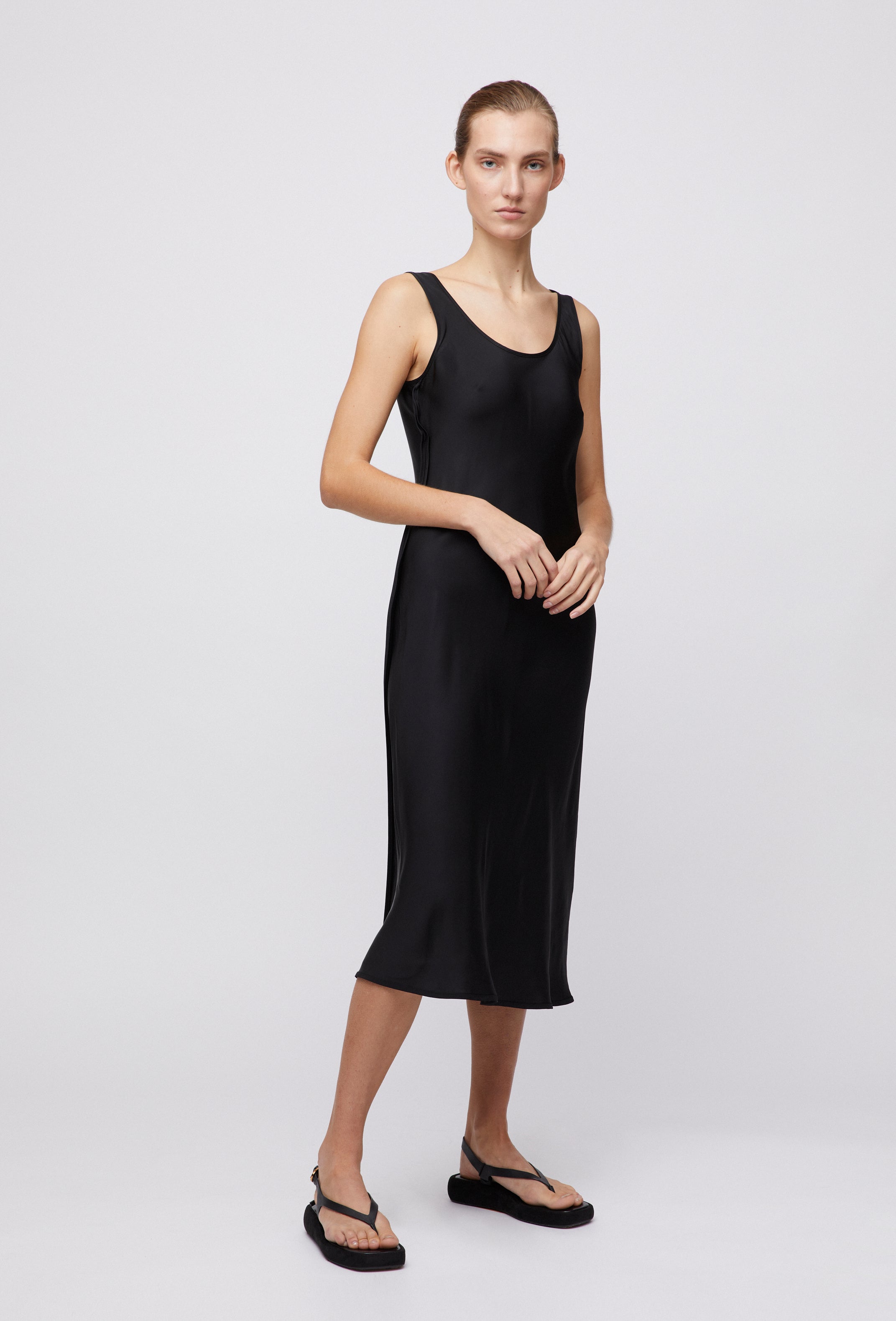 Bias Cut Slip Dress Jet Black Fall Winter Spring Summer Bias Cut Slip Dress Jet Black Fall Winter Spring Summer