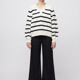 Bayside V-Neck Sweater Cream Black Stripe