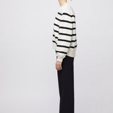 Bayside V-Neck Sweater Cream Black Stripe