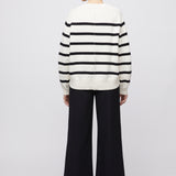Bayside V-Neck Sweater Cream Black Stripe
