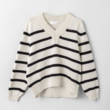 Bayside V-Neck Sweater Cream Black Stripe