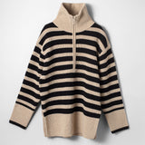 Marine Fisherman Zip Up Linen Black Stripe