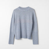 Pink Sweet Peas Mock Neck Jumper Aegean Blue Marl