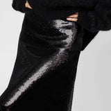Bias Cut Sequin Skirt Jet Black