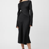 Longsleeve Bias Cut Slip Dress Jet Black