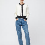 Classic Merino Cardigan Cream Black