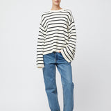 Cape Cod Cotton Sweater Cream Black Stripe
