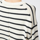 Cape Cod Cotton Sweater Cream Black Stripe