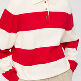 Estate Pique Sweater Red Macadamia Stripe