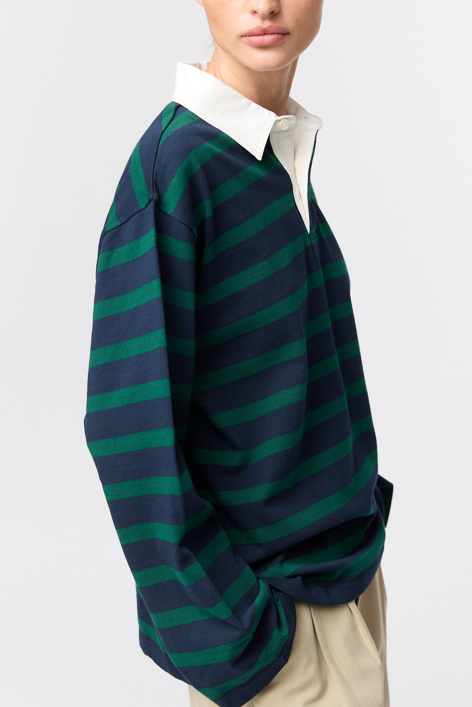 Rugby Top Green and Navy Stripe