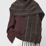 Alpaca Wool Blend Scarf Chocolate Brown Pinstripe