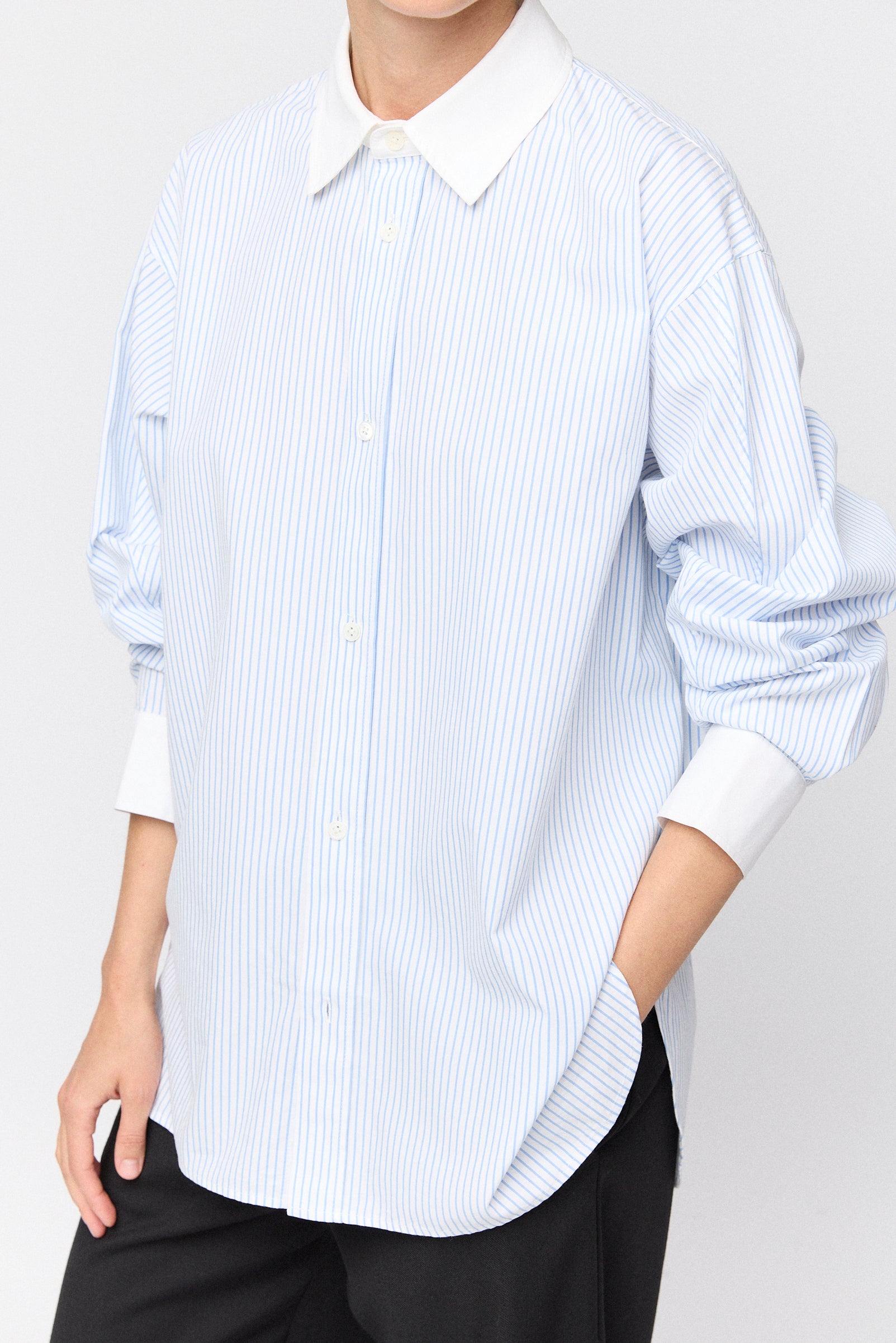 Coastal Shirt Pastel Blue and White Pinstripe