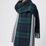 Alpaca Wool Blend Scarf Green Navy Check