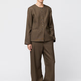 Tailored Round Neck Blazer Dark Olive