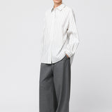 Poplin Workwear Shirt White with Black and Grey Pinstripe