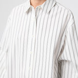 Poplin Workwear Shirt White with Black and Grey Pinstripe