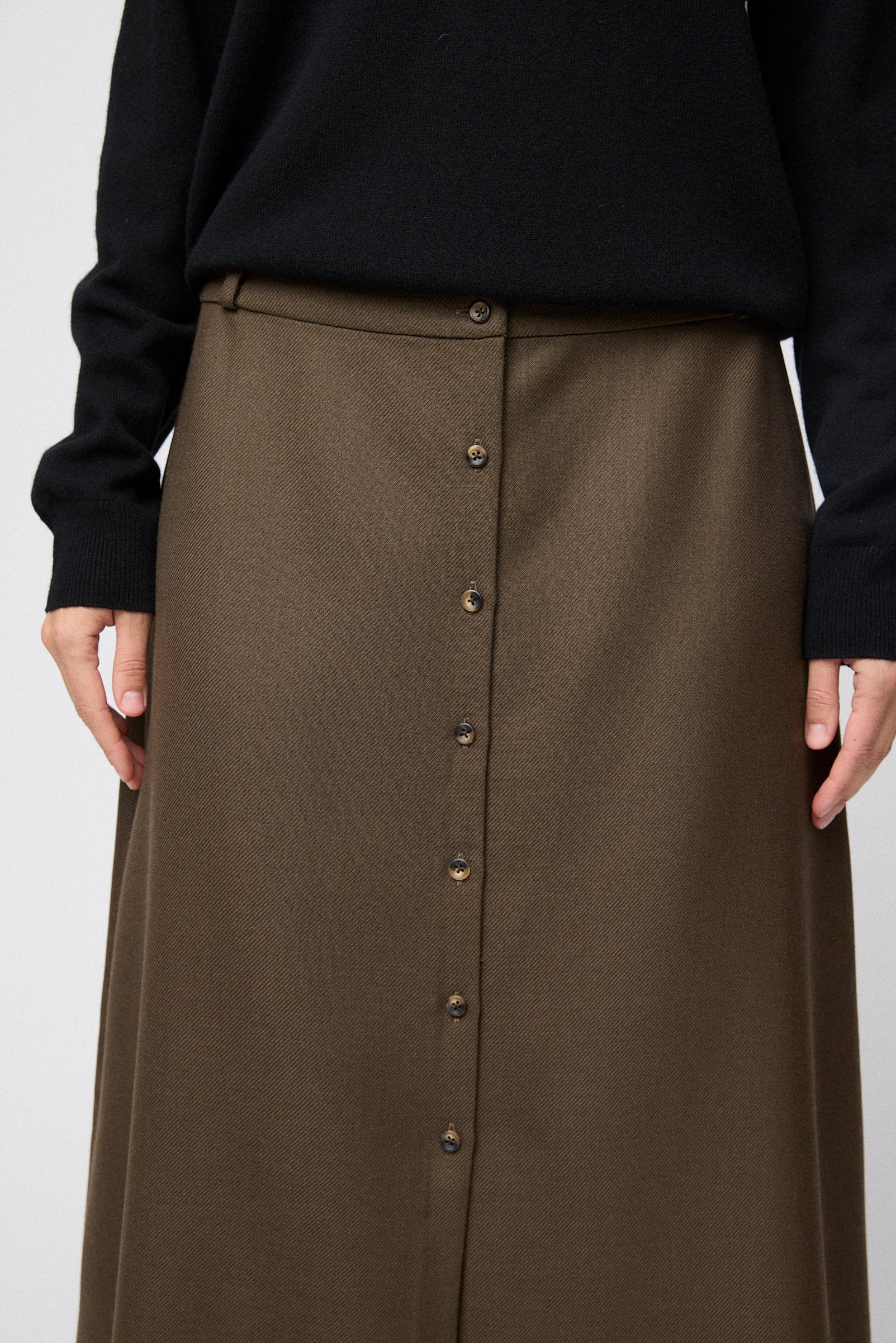 Tailored Button Down Skirt Dark Olive
