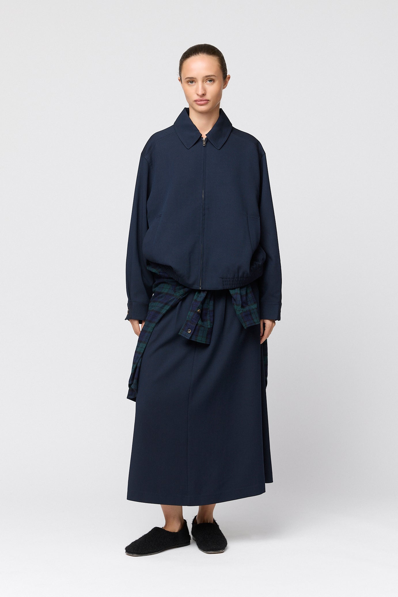 Tailored Blouson Zip Up Jacket Navy