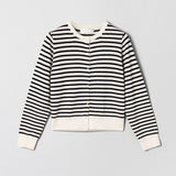 Classic Merino Cardigan Cream Navy Stripe