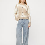 Structured Wool Cardigan Black Oatmeal Stripe