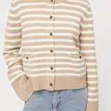 Structured Wool Cardigan Black Oatmeal Stripe