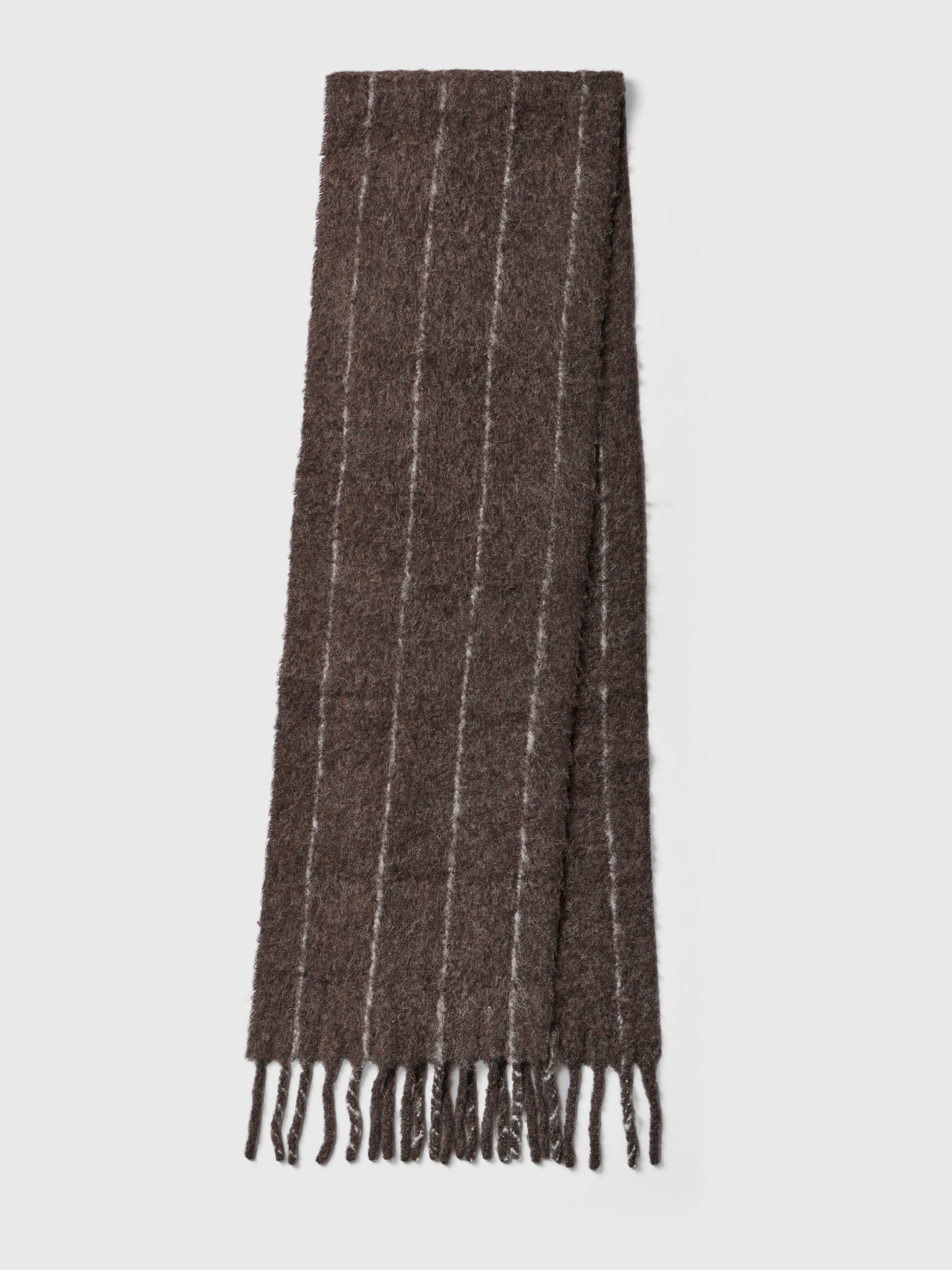 Alpaca Wool Blend Scarf Chocolate Brown Pinstripe