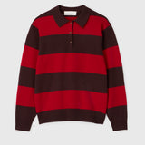 Estate Pique Sweater Chocolate Brown and Crimson Stripe