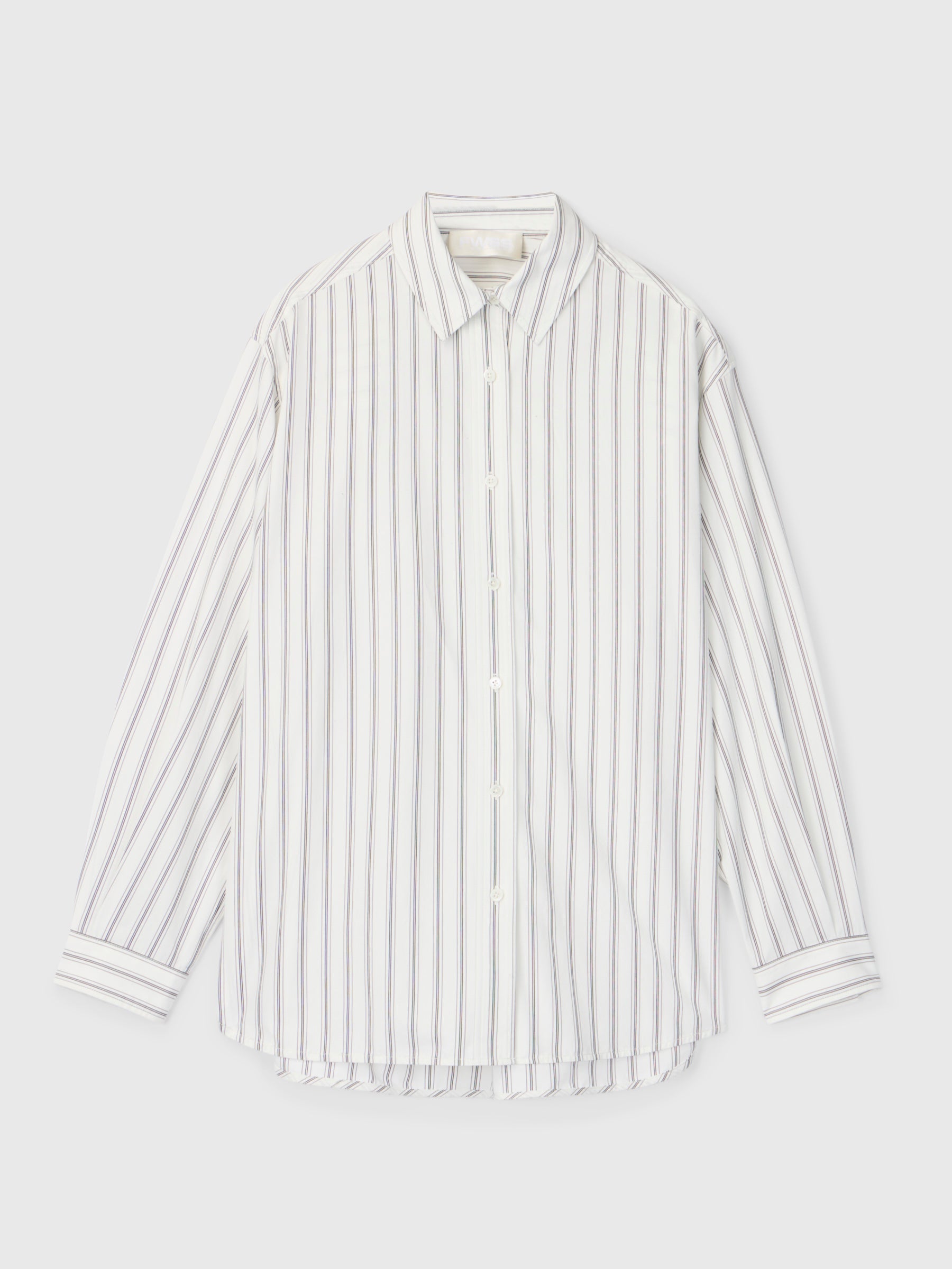 Poplin Workwear Shirt White with Black and Grey Pinstripe