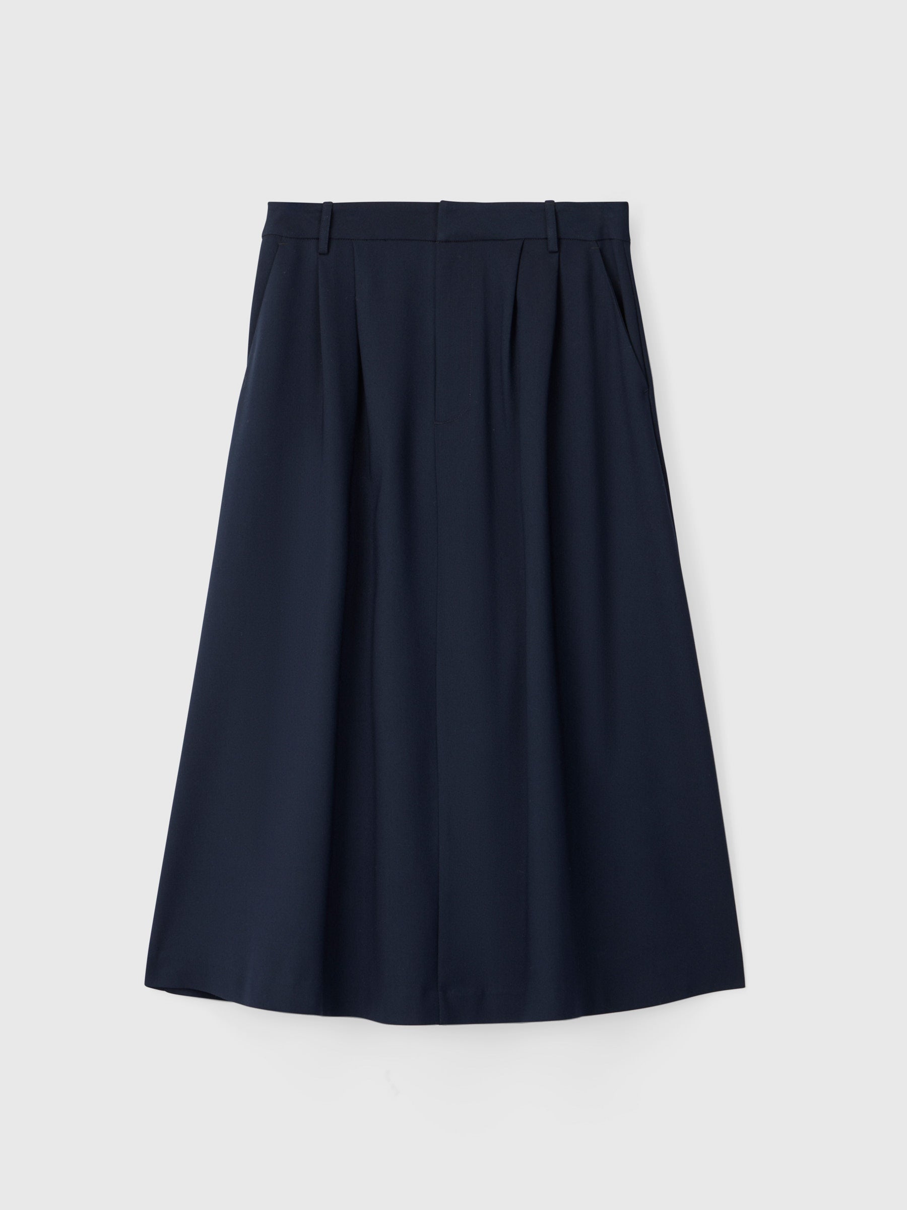 Tailored Poet Pleat Skirt Navy