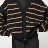 Mooring Cardigan Black Praline Stripe
