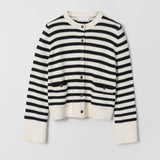 Structured Cotton Cardigan Black Cream Stripe