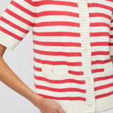 Heavy Cotton Cardigan Tee Cream Crimson Stripe