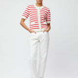Heavy Cotton Cardigan Tee Cream Crimson Stripe
