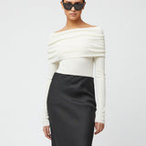 Off Shoulder Knit Top Macadamia